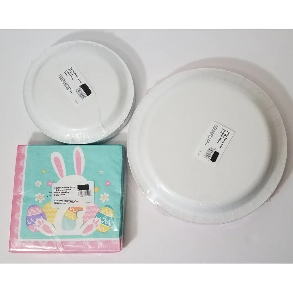 Easter Bunny Love 20ct Banquet‎ Plates 32ct Lunch Plates & 30ct Napkins Set  NEW